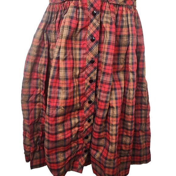 Vintage 40s 50s Vicky Vaughn Day Dress Womens S Red Plaid Button Front Fit Flare - Picture 3 of 12
